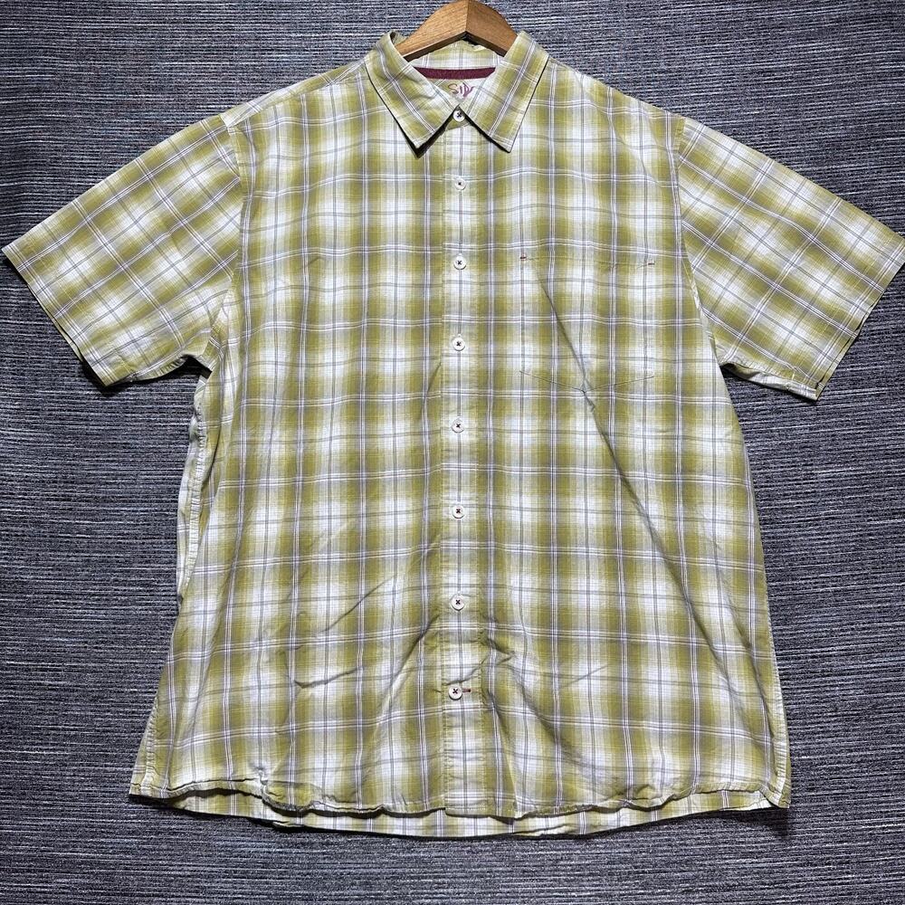 Sideout Button Up Shirt Men's XL Yellow Plaid Short Sleeve Y2K Skater